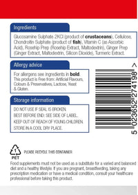 Natures Aid Glucosamine and Chondroitin Complex, with Vitamin C, Rosehip, Ginger and Turmeric, 180 Capsules,package may vary