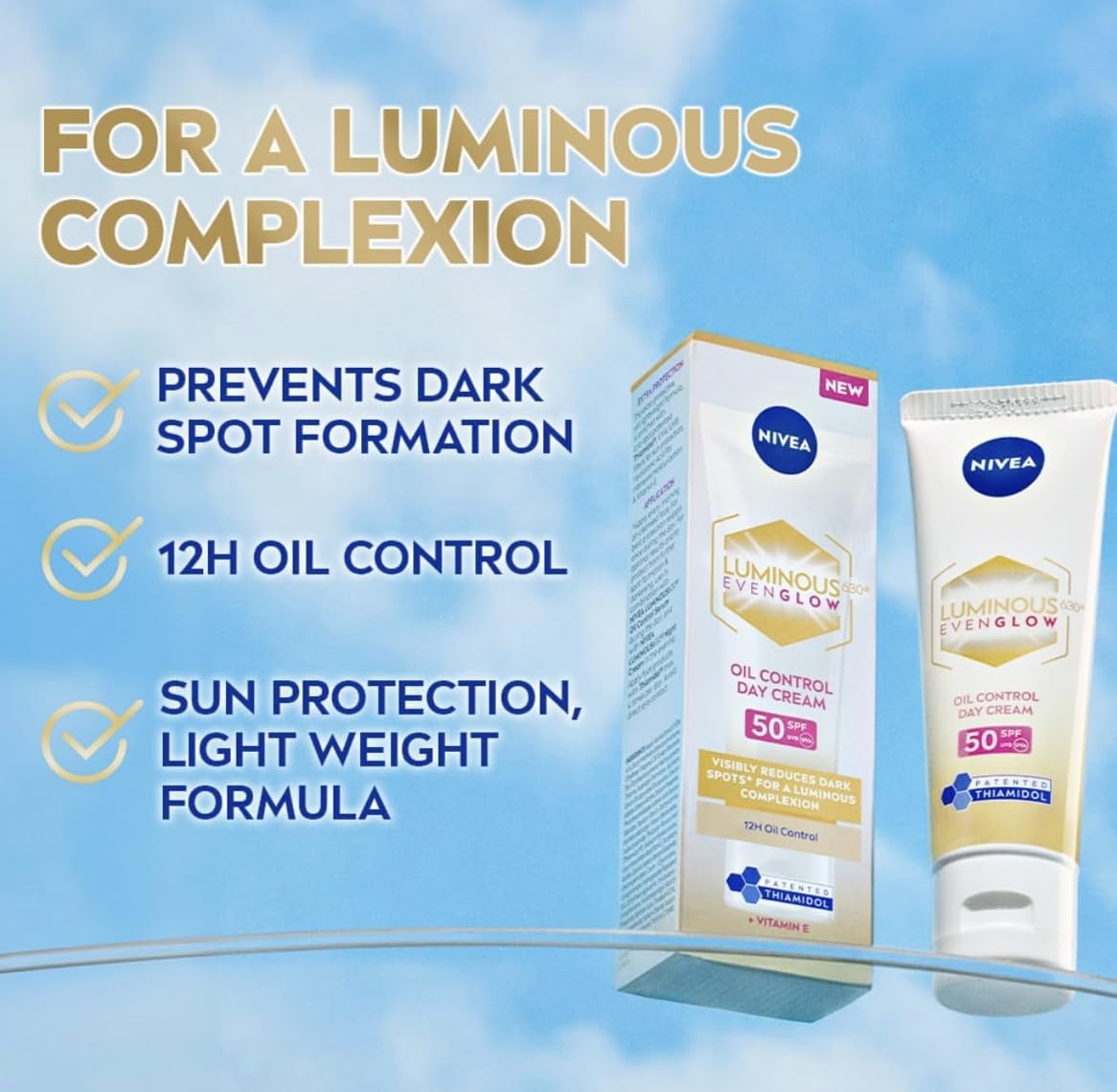 NIVEA Luminous 630 Even Glow Day Cream, Oil Control, SPF50, 40ml
