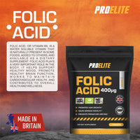 Folic Acid Tablets 400 mcg - 90 Vegan Vitamin B9 Tablets Folic A 400�g Pregnancy Care - Normal Function of Immune System and Reduce Tiredness and Fatigue - Made in The UK by PROELITE