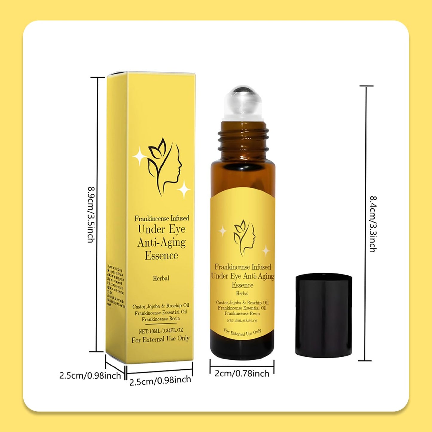 Generic Castor Oil and Frankincense Eye Roller | Organic Under Serum for Dark Circles and Bags | Moisturizing Treatment for Tired Eyes | Under Eye Oil Roller for Firmer Look
