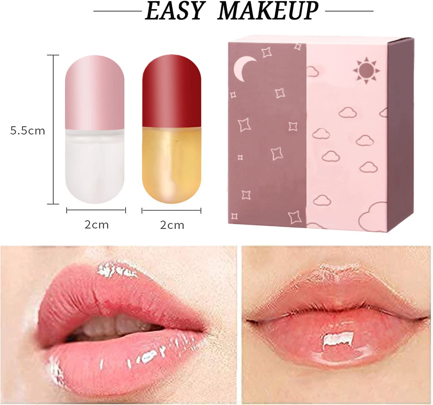 HZZYJ Lip Plumper ,Natural Lip Plumper and Lip Care Serum Set,Lip Enhancer for Fuller & Hydrated Beauty Lips,Moisturize, Smoother,Day&Night(2PCS)