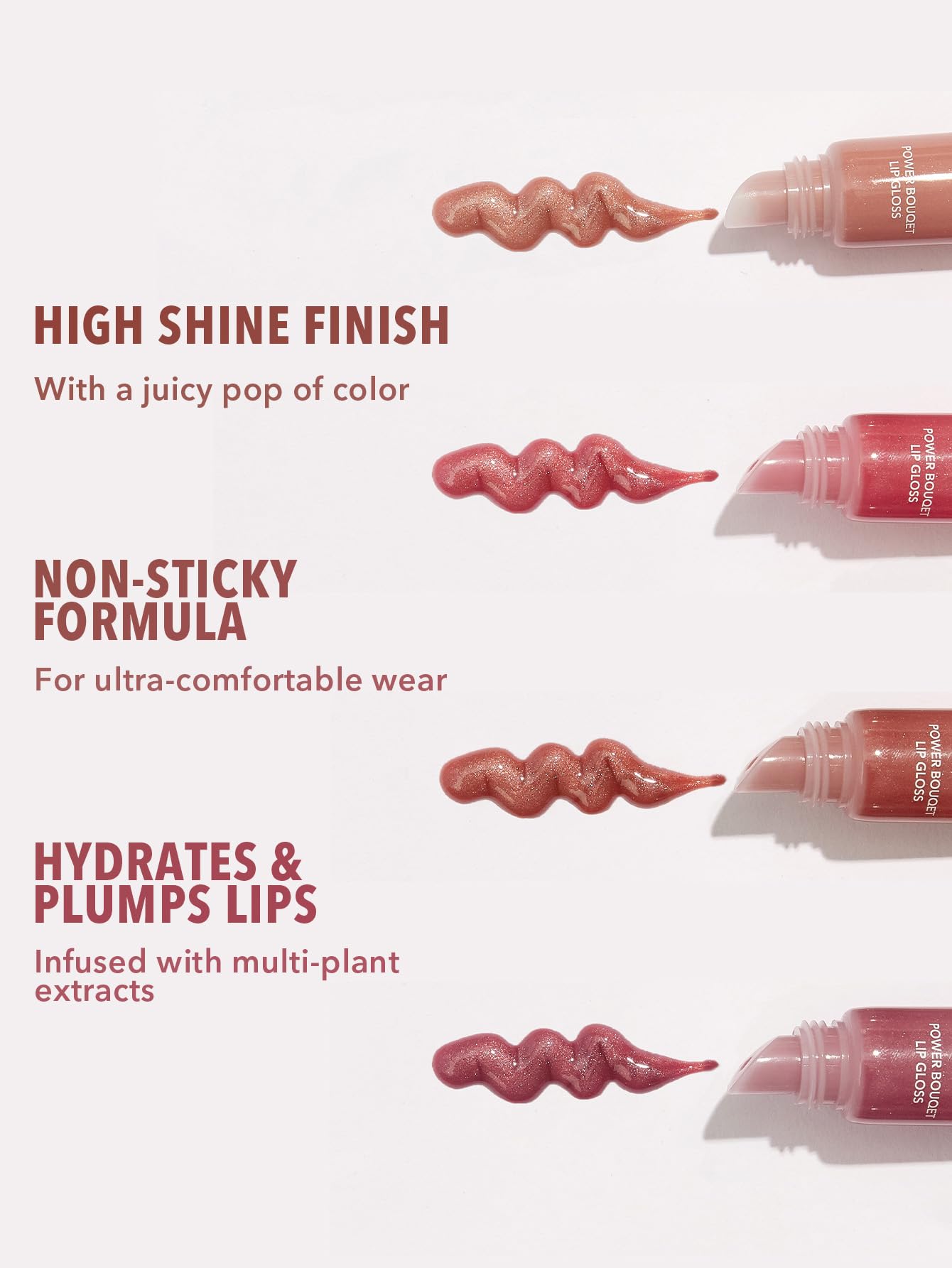 SHEGLAM Power Bouquet Lip Gloss Shiny Tinted Moisturizing Plumping Non-Sticky Lip Oil Repairing Camelia Extract Lip Care-Freesia
