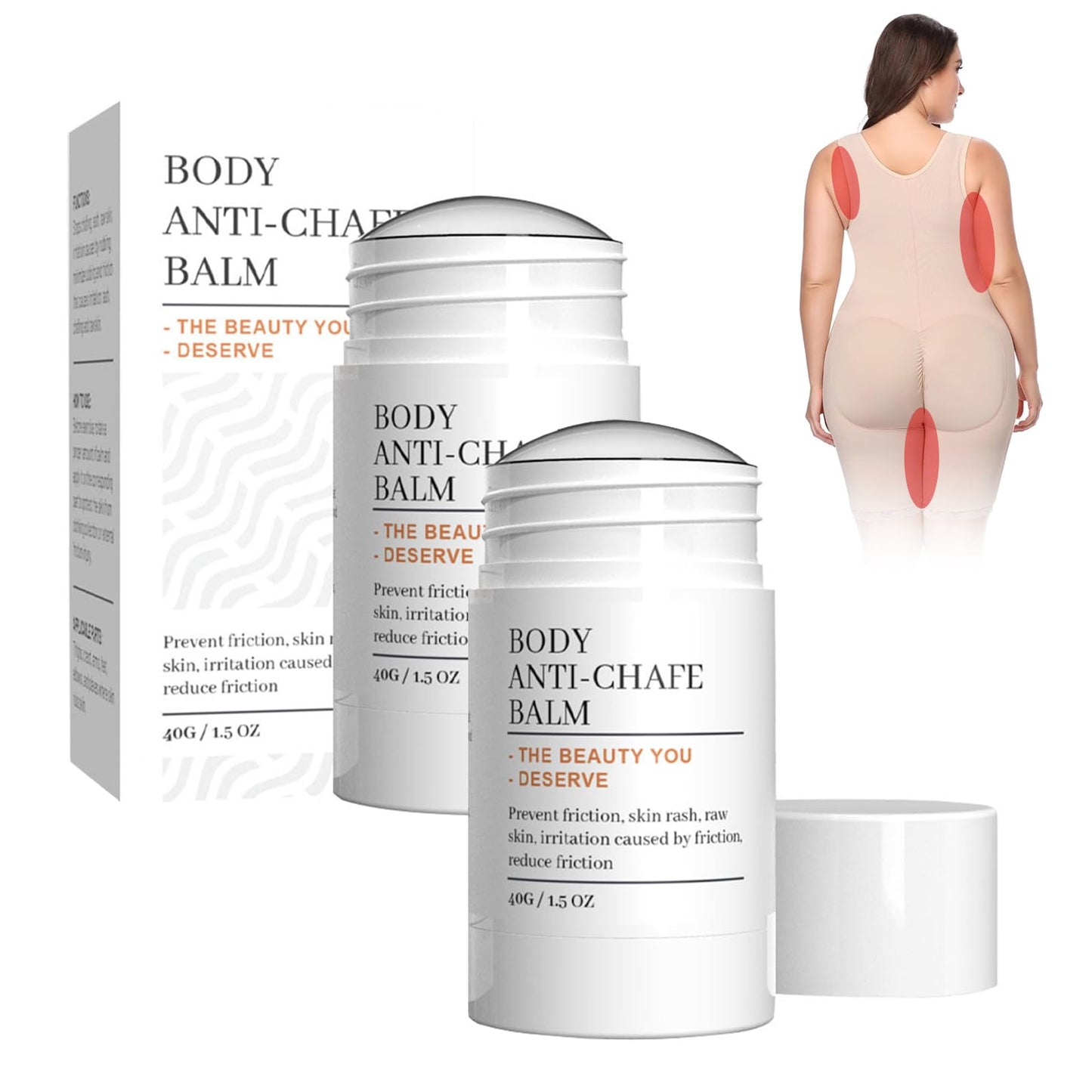 Nadiaen 2 Pack Anti Chafe Balm Chafing Cream, Body Glide, Anti Chafing Stick - Thigh Chafing Prevention Breathable & Sweat Resistant Chub Rub for Heat & Sport 40g