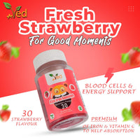 Ved Kids Iron Gummies for Iron Supplement, Energy & Immune System Strawberry Flavour-15 Days Supply, Vegan Iron for Kids - 30 Chewable Kids Vitamins Gummies (15 Days Supply)