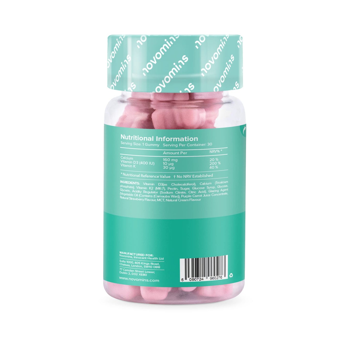 Calcium Gummies for Kids - Healthy Bones & Teeth - Vegetarian - 1 Month Supply – Chewable Childrens Calcium Supplement – 30 Chewable Kids Vitamins – Infused with Vitamin D & K2- by Novomins