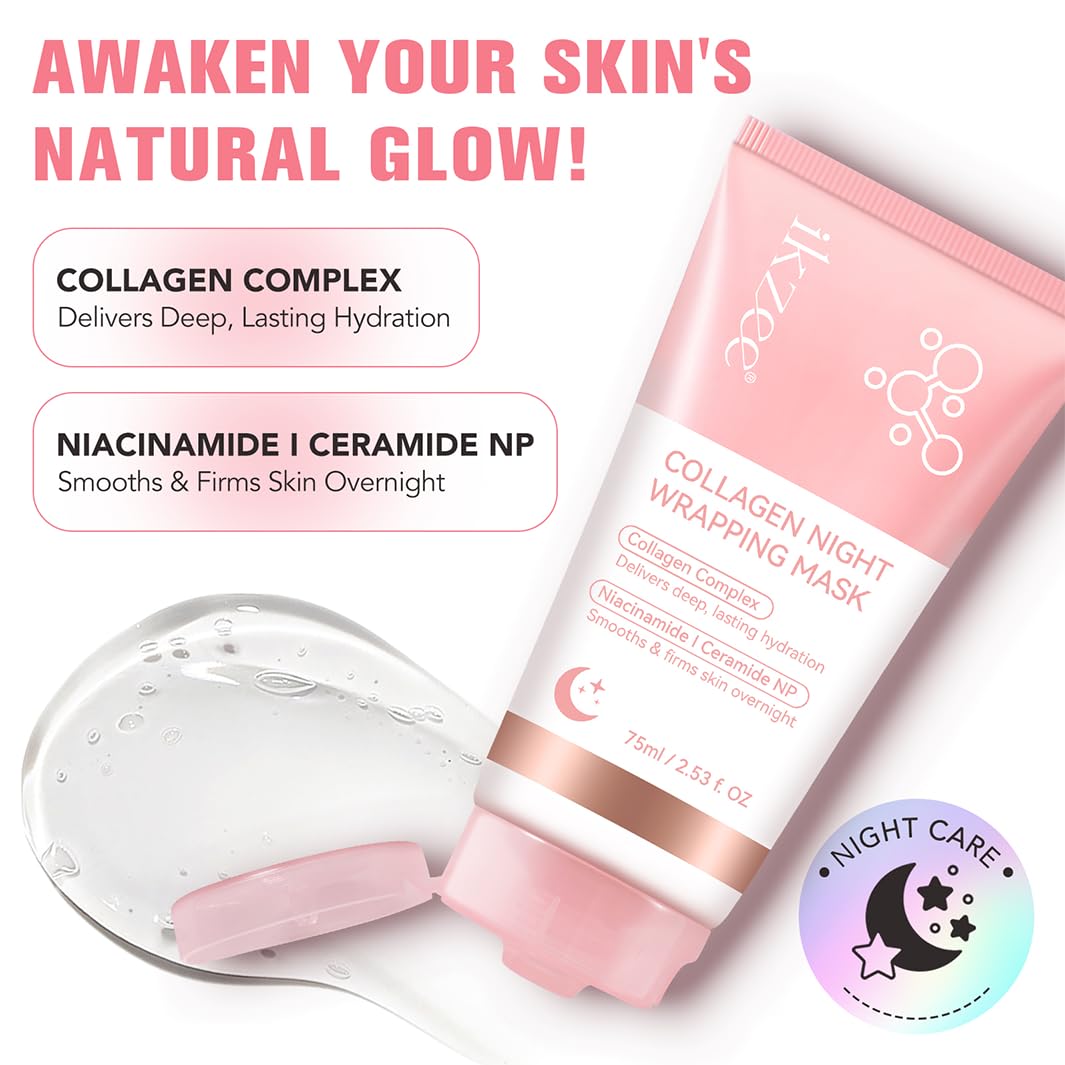 LEHYUKT Collagen Night Repair Mask, Night Wrap Mask + Cleansing Brush, Peel Off Face Masks, For Dry and Dehydrated Skin - Deep Moisturizing Treatment, Reduces Wrinkles and Dullness, Improves Skin Elasticity