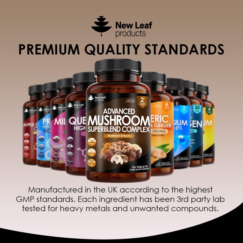 Mushroom Complex - Lions Mane Mushroom Cordyceps Mushroom Chaga Mushroom Reishi Mushroom Shiitake and Maitake Mushroom Blend - High Potency Mushroom Supplement - Made in The UK Made in The UK