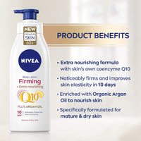 NIVEA Firming Body Lotion Q10 + Argan Oil (400 ml), Nourishing Firming Cream with Q10 and Argan Oil, NIVEA Moisturising Cream for Firm Skin