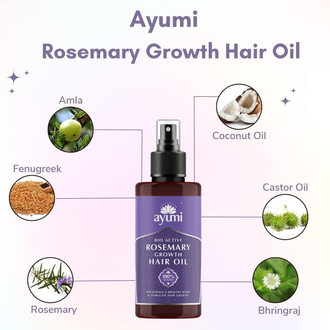 Ayumi Rosemary oil for hair growth castor oil organic coconut oil fenugreek diluted rosemary oil hair mask skin care essential oils massage oil lash serum