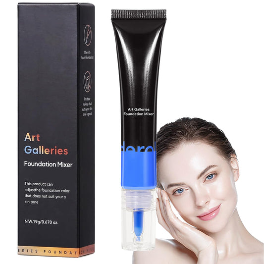 Blue Foundation Mixer for Mature Skin - Color Corrector, Shade Adjuster, Full Coverage Face Primer, Concealer - (Blue, 19g)