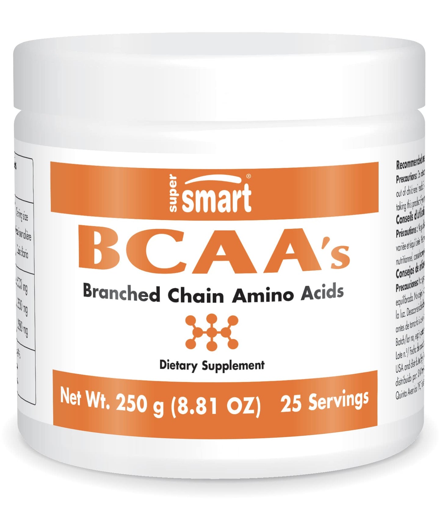 SUPERSMART Supersmart - BCAAs 2:1:1-3 Essential Amino Acids for Muscle Metabolism (Toner, Builder & Recovery) - Third Most Important Source of Energy | Non-GMO & Gluten Free - 250g
