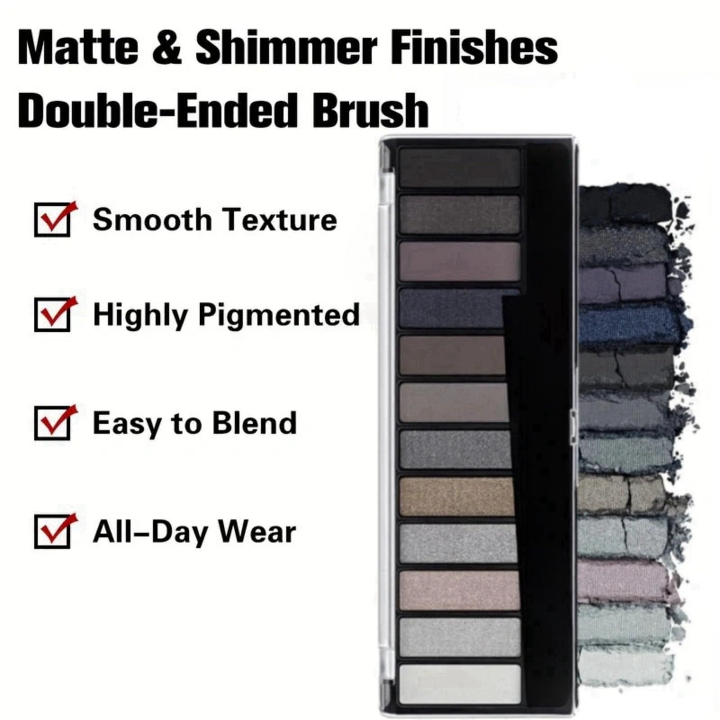 Grey Eyeshadow Palette Black Eyeshadow 12 Pigmented,Smokey Eyeshadow Palette 12 Shades,Waterproof Eye Shadow Pallets for Women,Shimmer Smokey Color Eyeshadow,Full Matte Smokey Eye Shadow Pallets