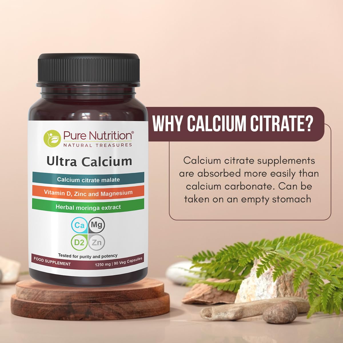 PURENUTRITION ME Pure Nutrition Ultra Calcium Citrate 1250 mg | Highly absorbable Calcium Supplement with Calcium Citrate Malate, Vitamin D, Zinc, and Magnesium | 1 Tablet Daily | Non-GMO | Gluten-Free | 180 Veg Tabs