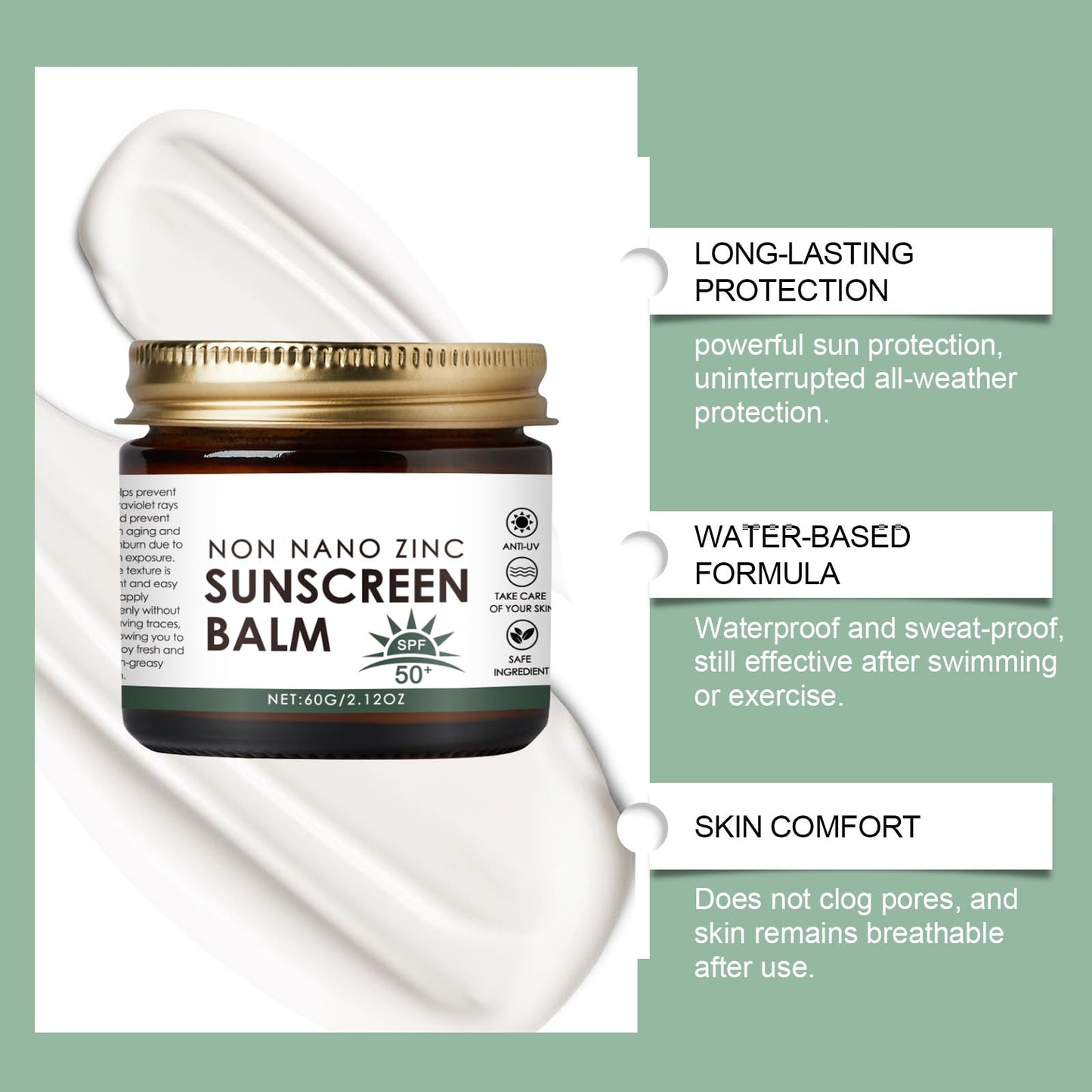 Natural Sunscreen, Zinc Oxide Cream, Tallow Sunscreen, Natural Tallow Sun Cream for Face & Body, SPF50 Suncream, UVA/UVB Protection - Lightweight Sun Balm, Deeply Moisturizing for Face & Body