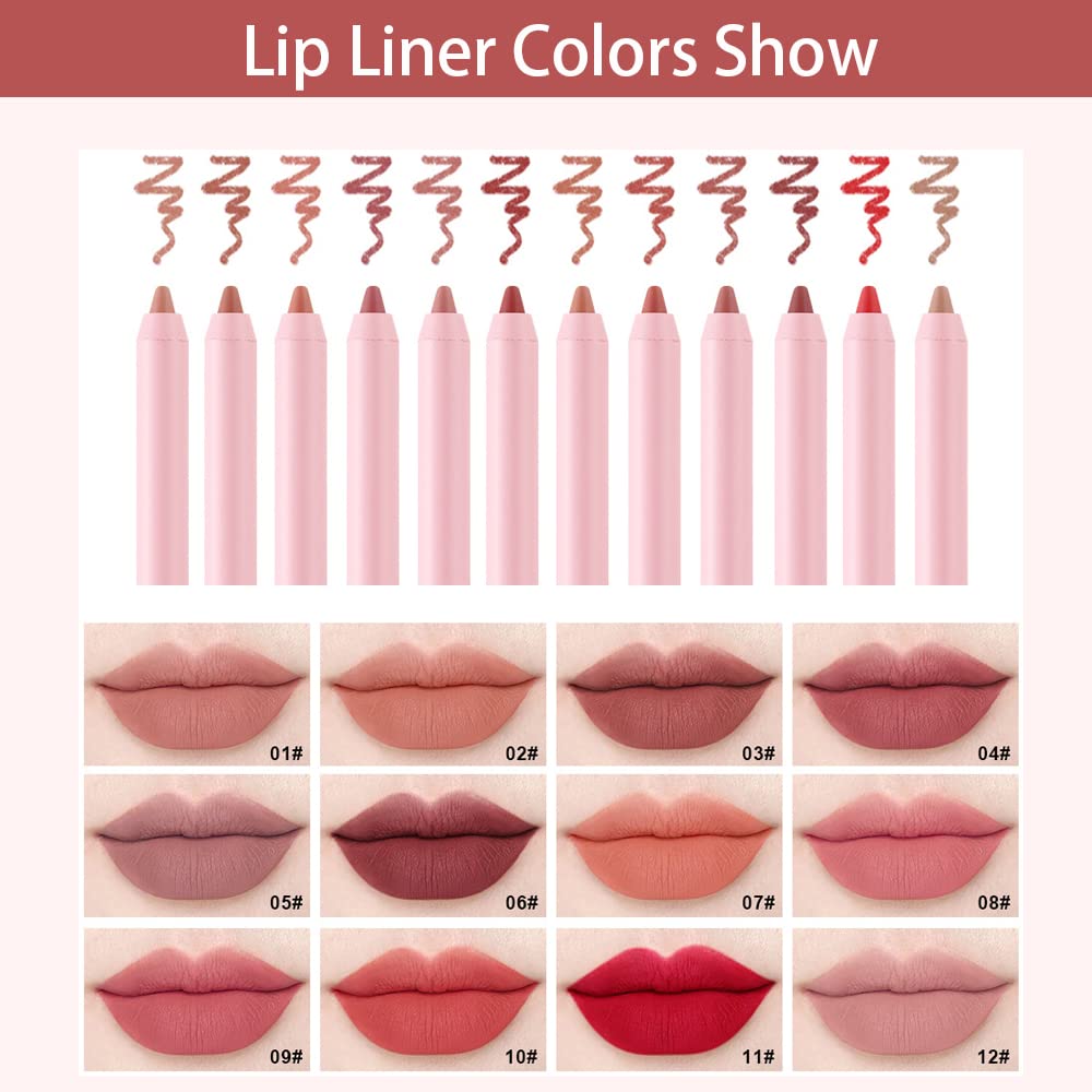 Dulele 12 Colors Matte Lip Liner Set, Professional Makeup Slim Lipstick Pen, Moisturising & Smooth Lip Pencils, High Pigmented Longwear Rich Creamy Lip Colors