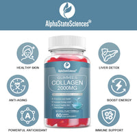 AlphaStateSciences **New**Advanced Collagen Gummies 2000mg - Promote Skin Elasticity, Hair Growth, and Joint Health - Delicious Berry Flavoured Gummy Vitamins for Youthful Radiance