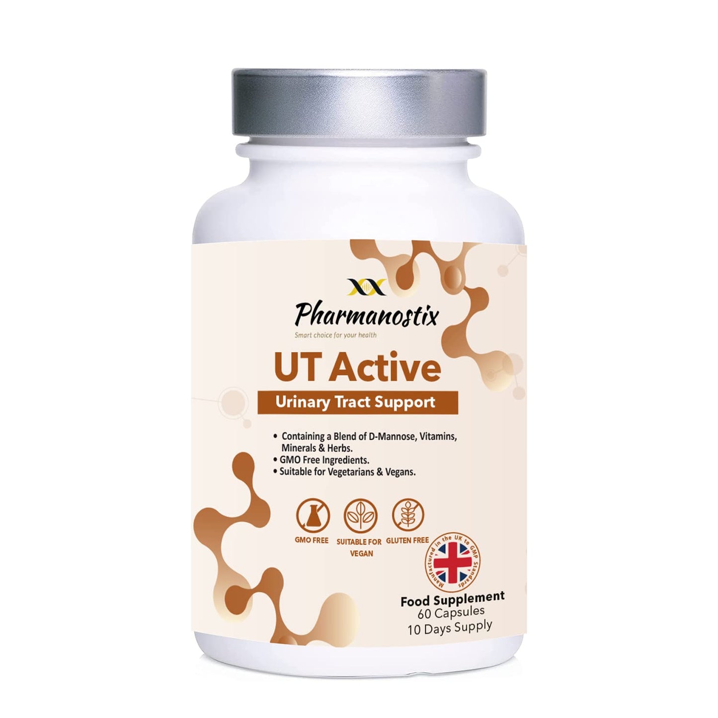 Pharmanostix UT Active Urinary Tract Support 60 Capsules - Advanced Blend of D-Mannose & Selected Nutrients to Support Systemic Urinary Health