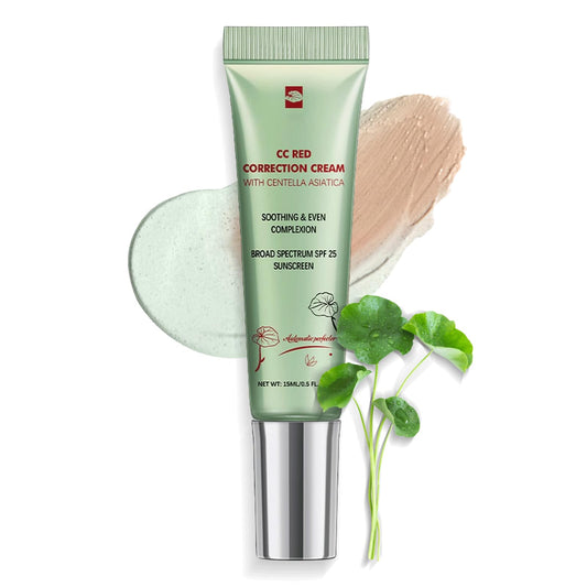 BloomBelle CC Red Correct with Centella Asiatica, Colour Corrector Cream, Skin Perfector Tinted Moisturiser, Pores Face Concealer, CC Cream Light With SPF 25 For Blemishes, Red Skin, & AcneMark
