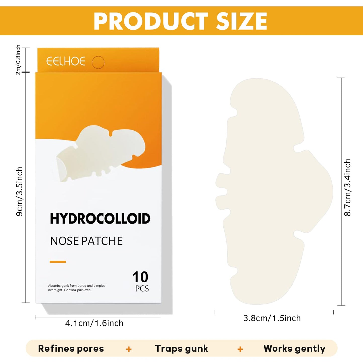 Generic Hydrocolloid Nose Strips for Blackhead Removal, Deep Cleansing Pore Strips to Absorb Oil and Dirt, Acne Treatment Patches for Nose, Invisible Spot Stickers for Men and Women (10 Count)