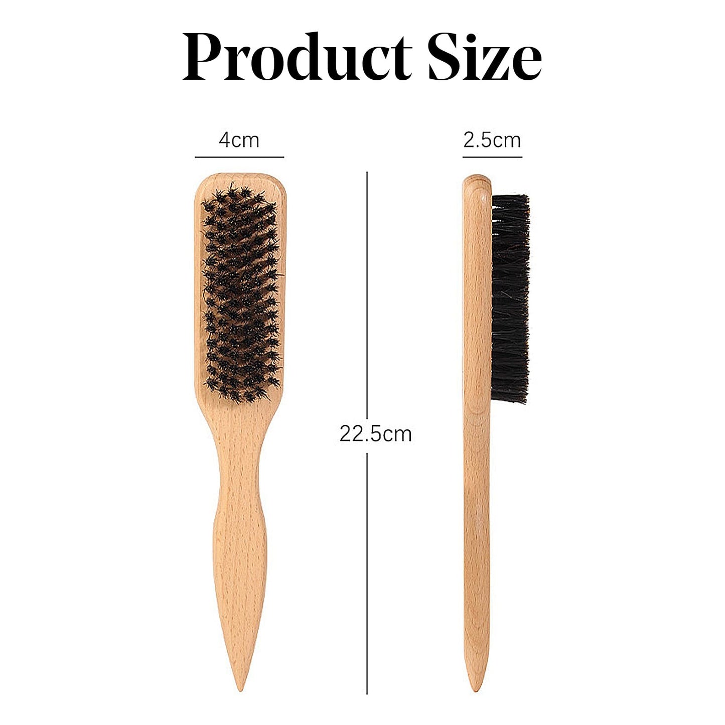 Boar Bristle Slick Back Hair Brush for Sleek Ponytail Bun & Smoothing Baby Hairs, Flyaways, Edge Control - Backcombing & Teasing Hairbrush with Wide Rat Tail for Sectioning & Parting