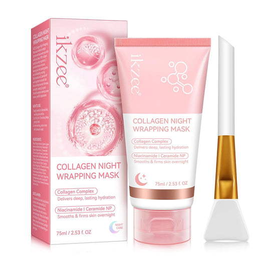 LEHYUKT Collagen Night Repair Mask, Night Wrap Mask + Cleansing Brush, Peel Off Face Masks, For Dry and Dehydrated Skin - Deep Moisturizing Treatment, Reduces Wrinkles and Dullness, Improves Skin Elasticity