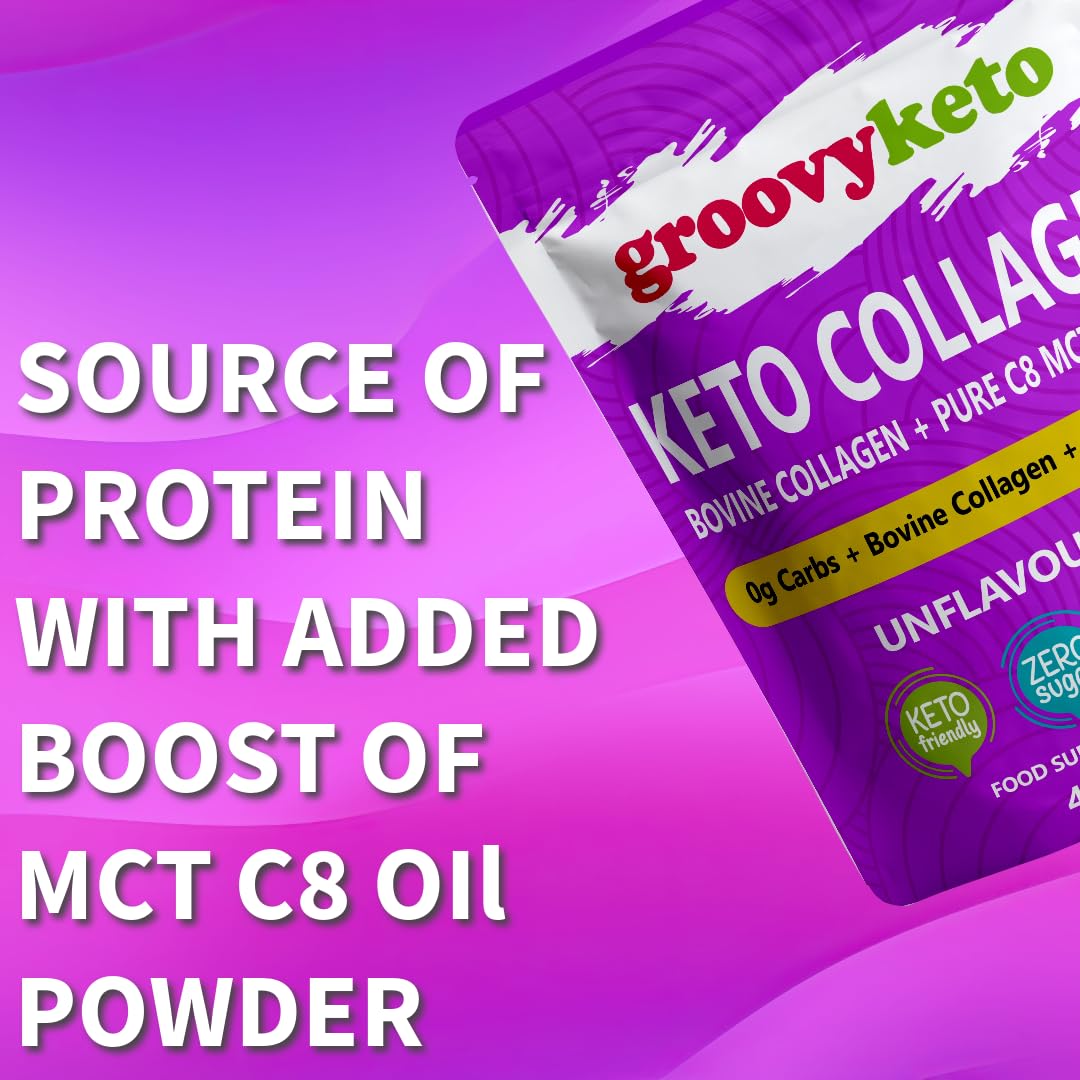 Keto Collagen by Groovy Keto | Bovine Collagen Peptides Powder + MCT C8 Powder | Hydrolysed Collagen & MCT C8 Oil | Sugar Free | Keto Friendly | Collagen Supplements | Unflavoured