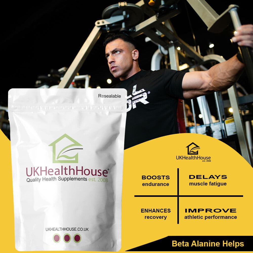 UKHealthHouse Pure Beta Alanine Powder 250g Pre Workout Muscle Pump Supplement Fatigue Stamina, Premium Beta Alanine Supplement for Strength & Endurance