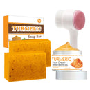 2PCS Turmeric Soap Bar with Cream and Brush - Natural Kojic Acid, Collagen, Vitamin C, Dark Spot Remover for Even Skin Tone, Acne, Dark Spots, Smooth Skin