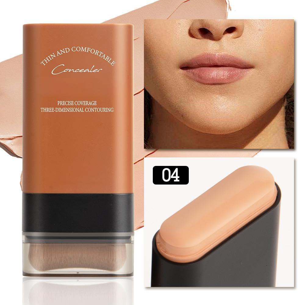 Generic Full Coverage Foundation Stick with Built-in Brush, Waterproof Matte Concealer Contour Stick for All Skin Types, Long Lasting Cream Foundation Makeup with High Coverage(#04)