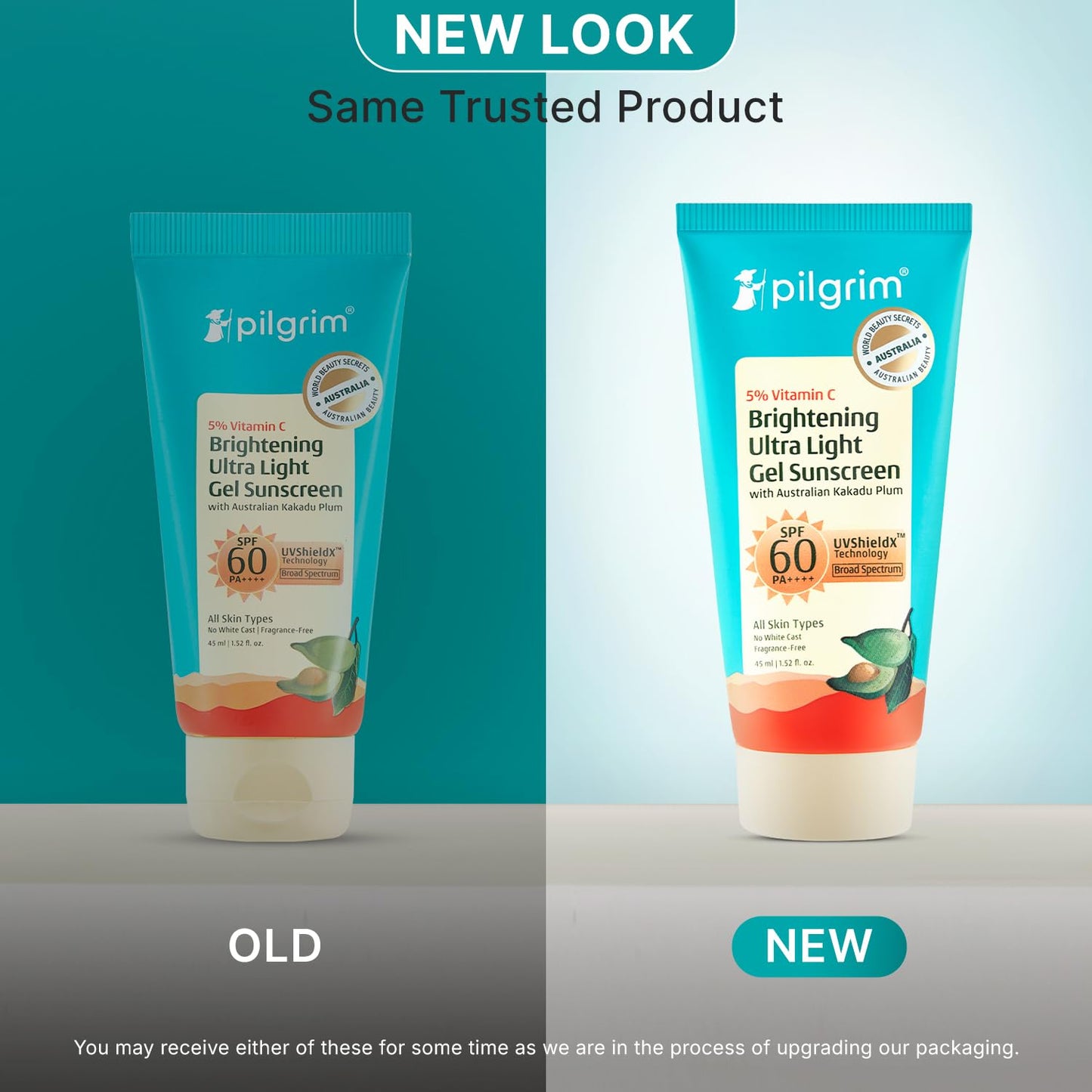 Pilgrim 5% Vitamin C Brightening Ultra Light Gel Sunscreen SPF 60 PA++++ 45ml | UVA/UVB Protection | No White Cast | Fights Tanning, Brightens Skin | Lightweight & Non-Greasy | For All Skin Type