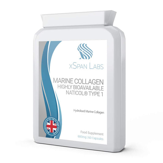 Marine Collagen 600mg 60 Capsules - Highly Bioavailable Naticol® Type 1 Produced by enzymatic hydrolysis ensuring The Highest Levels of oligopeptides with Maximum Purity