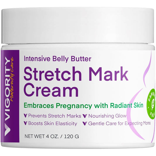 Vigority Stretch Mark Cream for Pregnant Women: Belly Butter for Expecting Moms - Moisturizing Lotion for Skin Elasticity - Maternity Skin Care Cream - 4 Oz