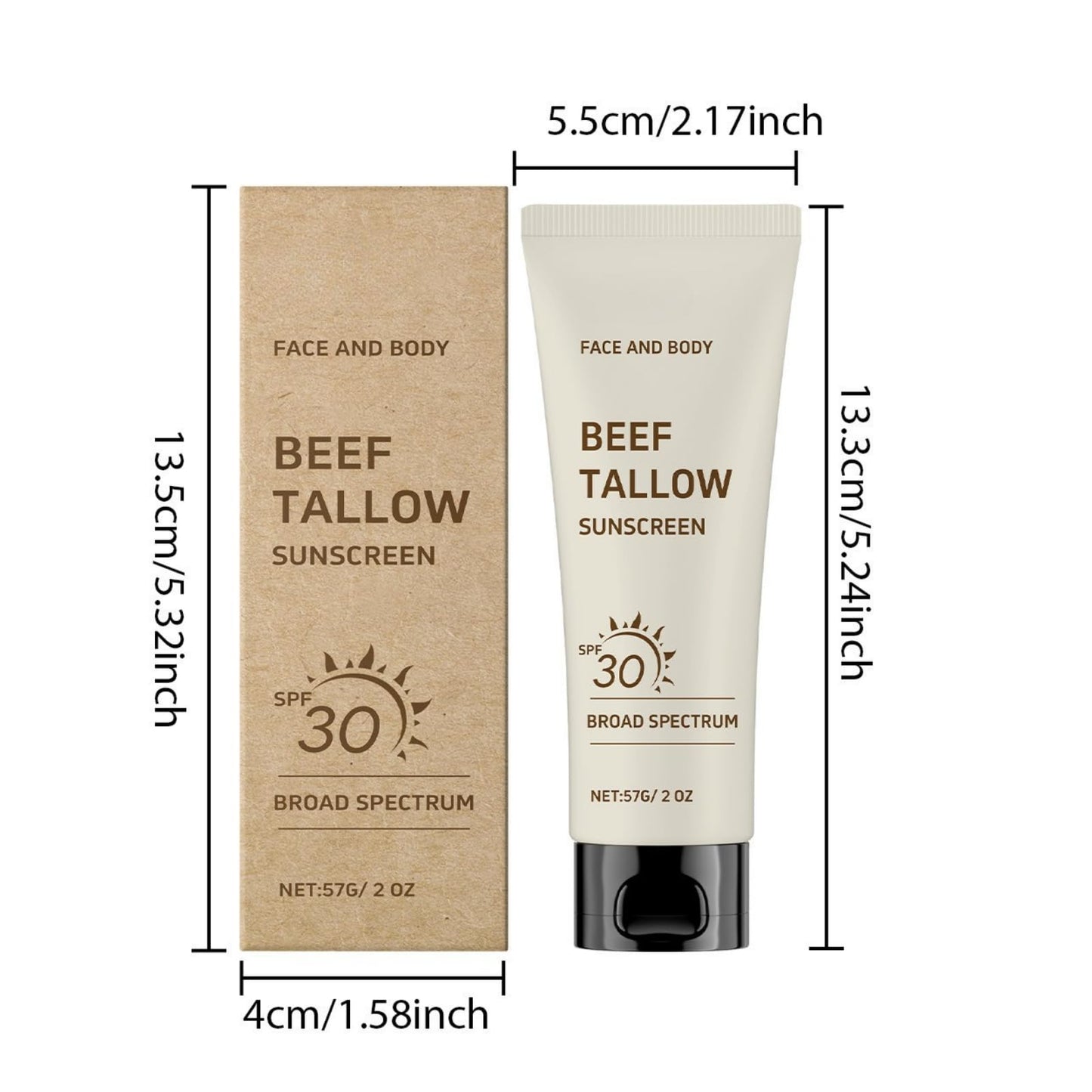 Trendyfave Grass-Fed Tallow Sunscreen Spf 30, Organic Face Sun Cream, Suncream Instant Sun Protection, Spf 30 Tallow Face Moisturiser, Non-Greasy, Reef-Safe Formula For FacE & Body | 57g Travel-Friendly