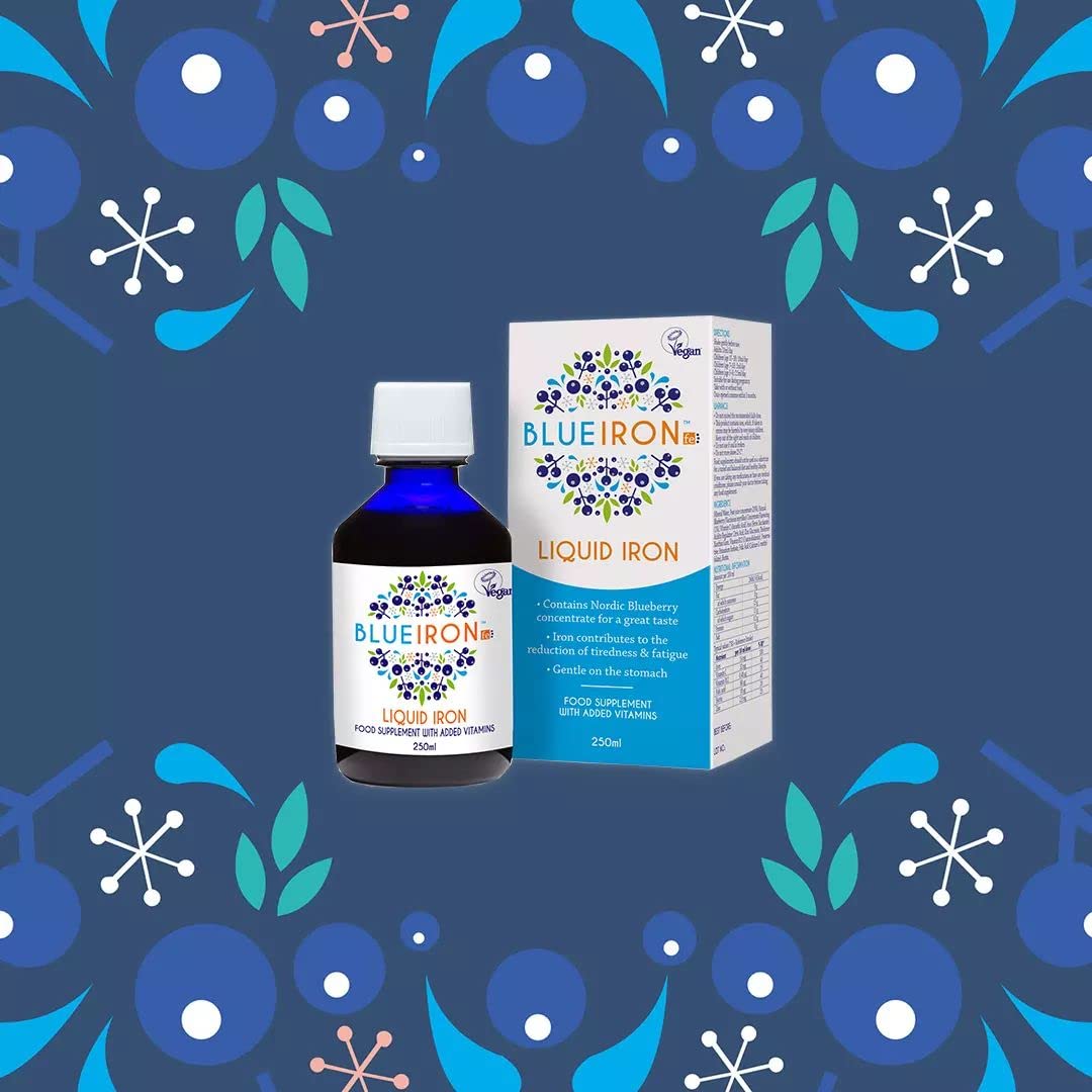 Blueiron Liquid Iron Supplement with Nordic Blueberries + Vitamin C, Vitamin B12, Folic Acid, Biotin and Zinc | 250ml | Suitable for Vegans | Easily Absorbed and Gentle On The Stomach