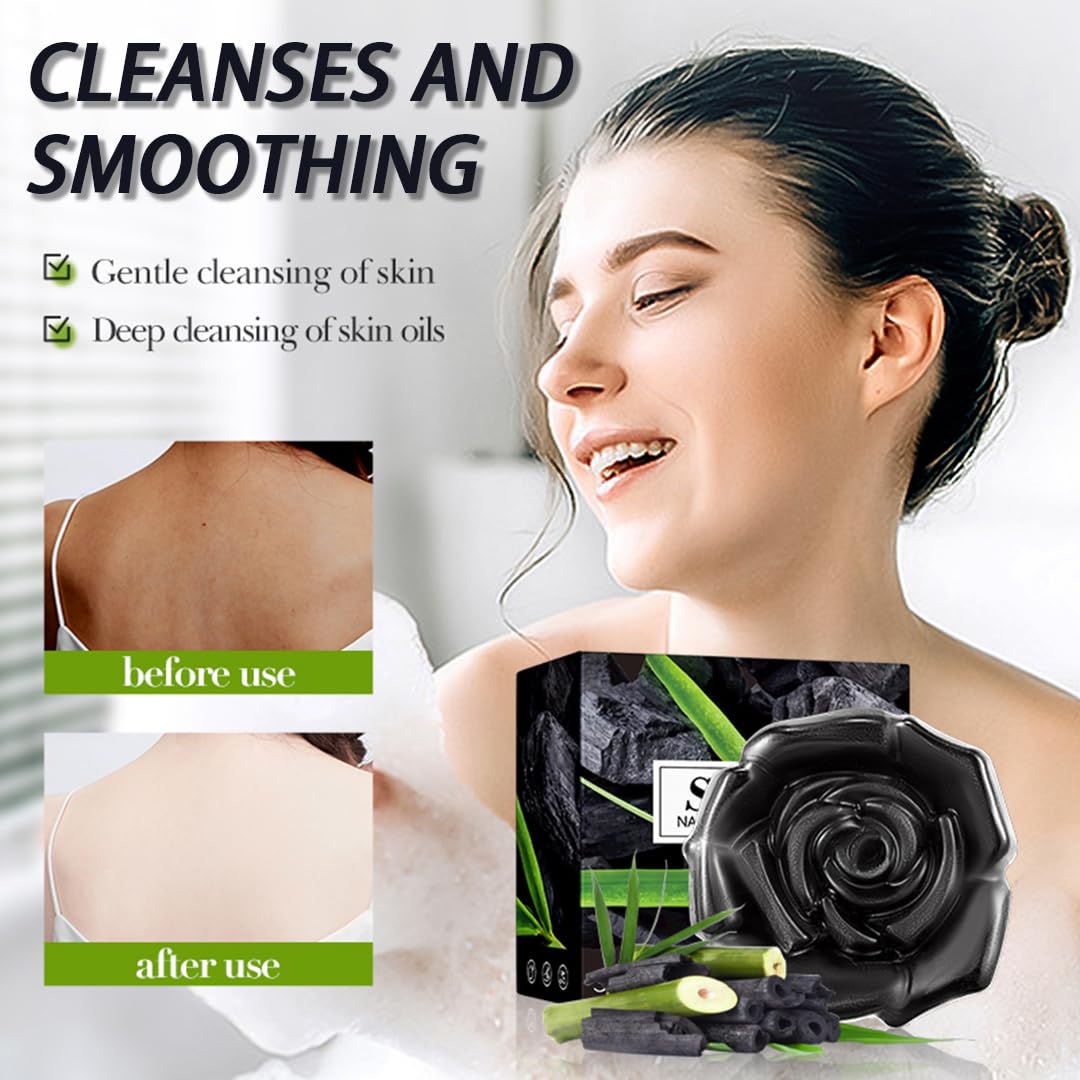YUYUE-YY Bamboo Charcoal Soap Handmade Soap Bar Natural Soap, Facial Soap Bar Cleanser Suitable for All Skin Types, Deep Cleansing Face & Body Cleansing, Hydrating Moisturising Exfoliating Vegan&Residue-Free