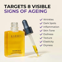 Karmic Skin Anti Ageing Face Serum: Bakuchiol + Vitamin C | Wrinkles, Dark Spots, Hyperpigmentation Night Treatment | Best Natural Retinol | Hydrating Collagen Boosting Facial Oil | Dark Spot Remover