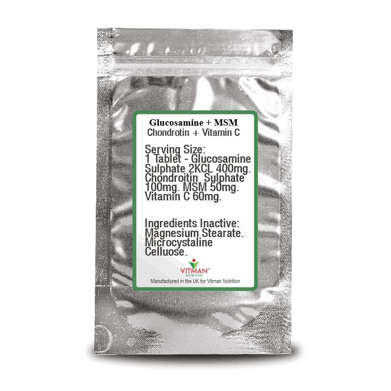VitMan Nutrition Glucosamine and Chondroitin High Strength - with MSM & Vitamin C - Glucosamine Sulphate Chondroitin Sulphate Complex - 90 Joint Anti inflammatory Tablets - Bone Care & Pain Relief Remedy