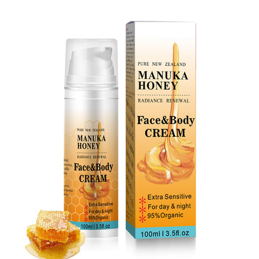 QIEEUMIN Manuka Honey Face Cream Moisturising Soothing Skin Rejuvenation Brilliant Skin Anti-Wrinkle Anti-Aging 2 In 1 Honey Face & Body Cream Moisturiser 100ml