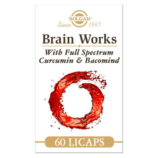 SOLGAR Solgar Brain Works with Full Spectrum Curcumin & BacoMind - Mind and Memory Vitamines - Choline Supplement - Supports Focus & Mental Performance - Gluten Free - Vegan Capsules - Pack of 60