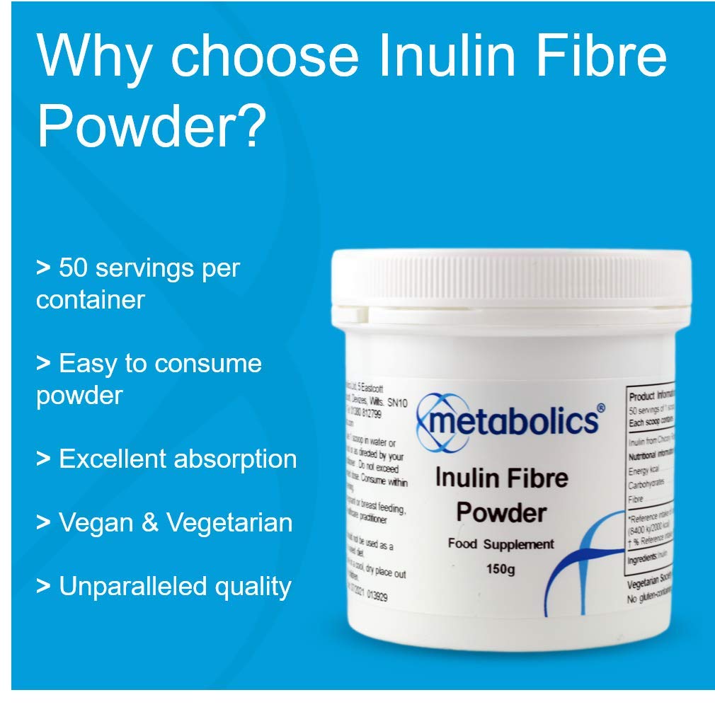 Metabolics Inulin Fibre Powder- 150g Pot- from Chicory Root with No Added Ingredients Made in The UK