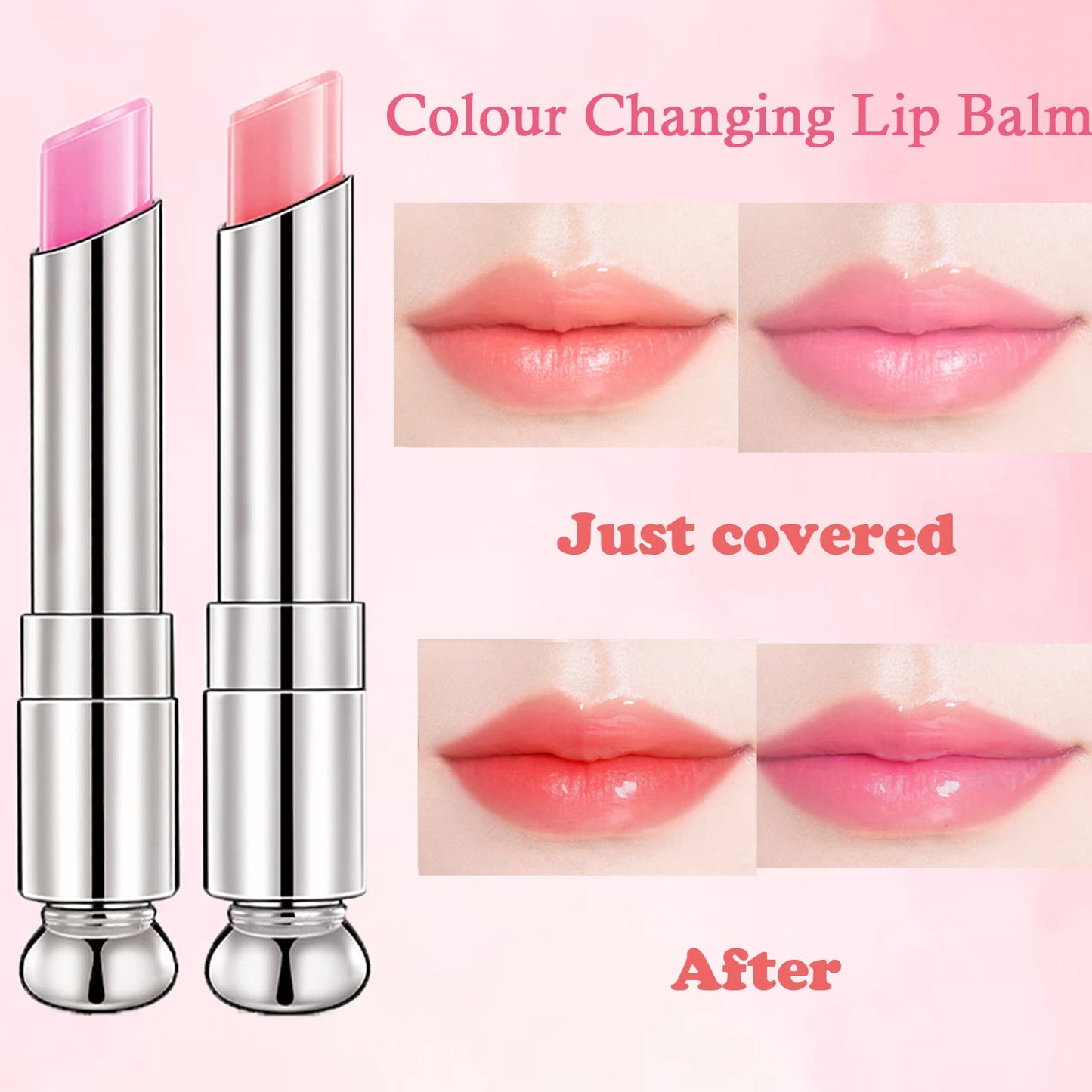 GEEWHILE Tinted Lip Balm Lip Oil Lip Gloss Colour Changing Lip Balm, 2 Pcs Moisturising Lip Care With Natural Oils,Long lasting Moisturizing Non Stick Pink Lip Balm for Lip Repair