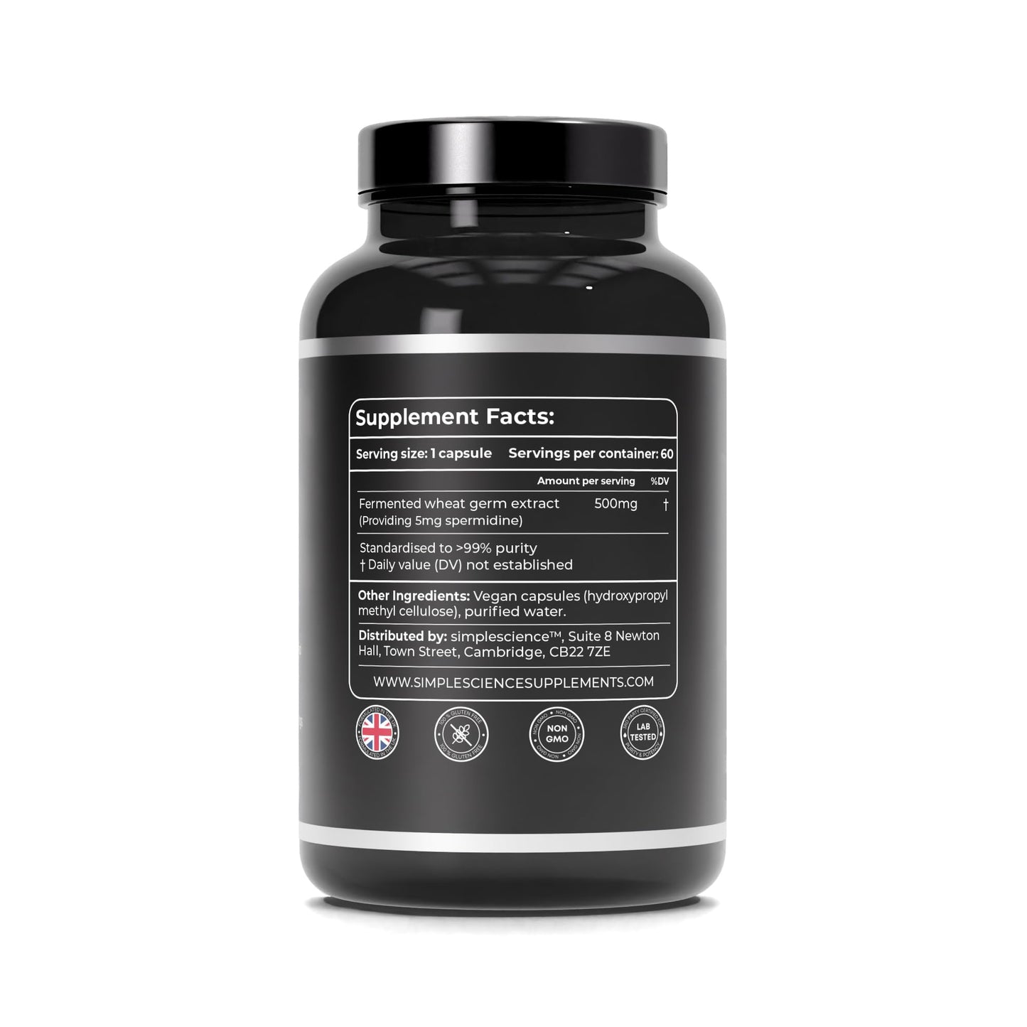 Simple Science Ultra Pure SPERMIDINE | 60 Servings | 99% Pure Spermidine Content | 5mg per Capsule | Anti-ageing & Longevity Supplement | Lab Tested | 100% Natural and Non-GMO
