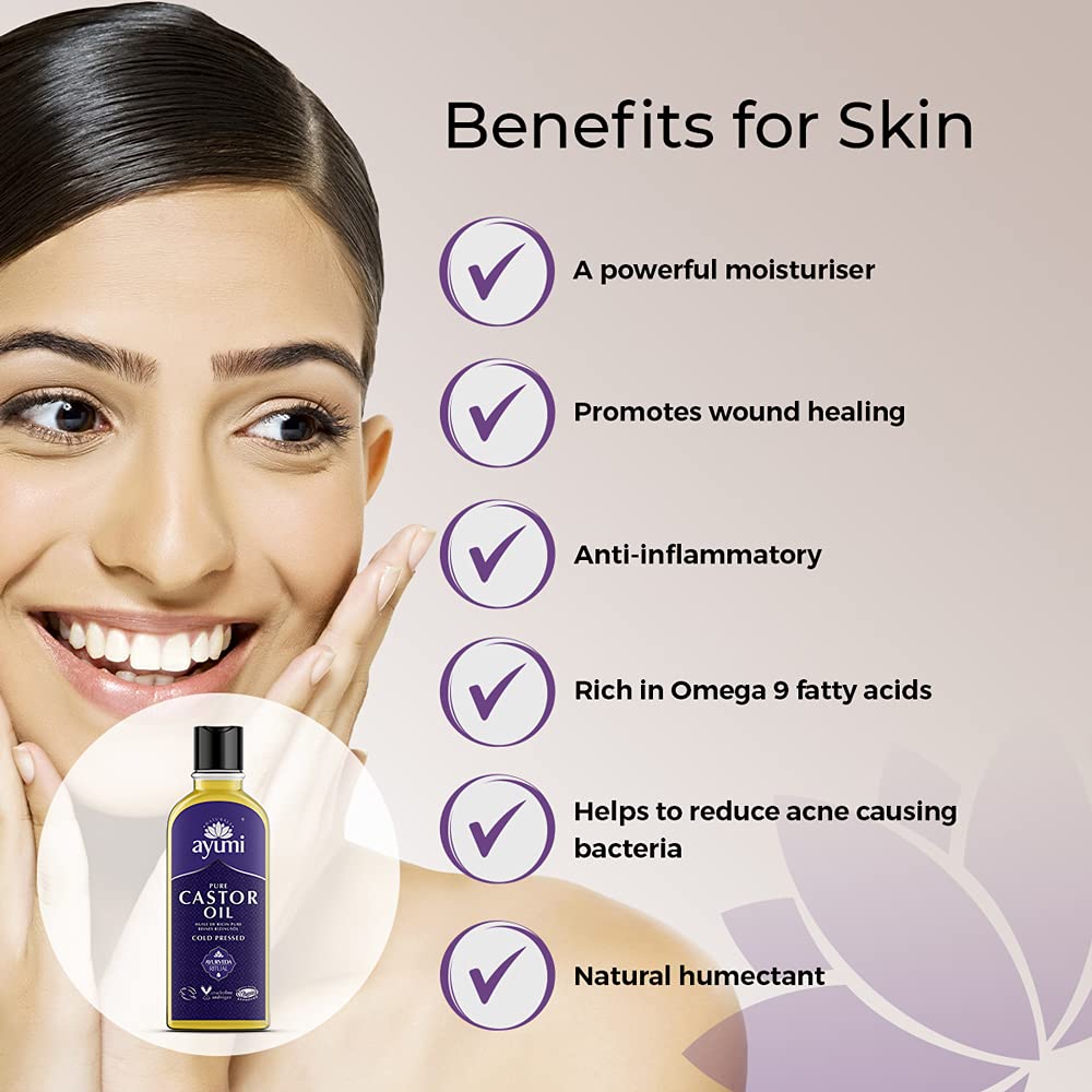Ayumi Pure Castor Oil, Rich in Fatty Acids to Protect the Skin & Nourish the Hair, Seals in Skin Hydration & Moisture to Leave Skin Feeling Protected - 2 x 150ml