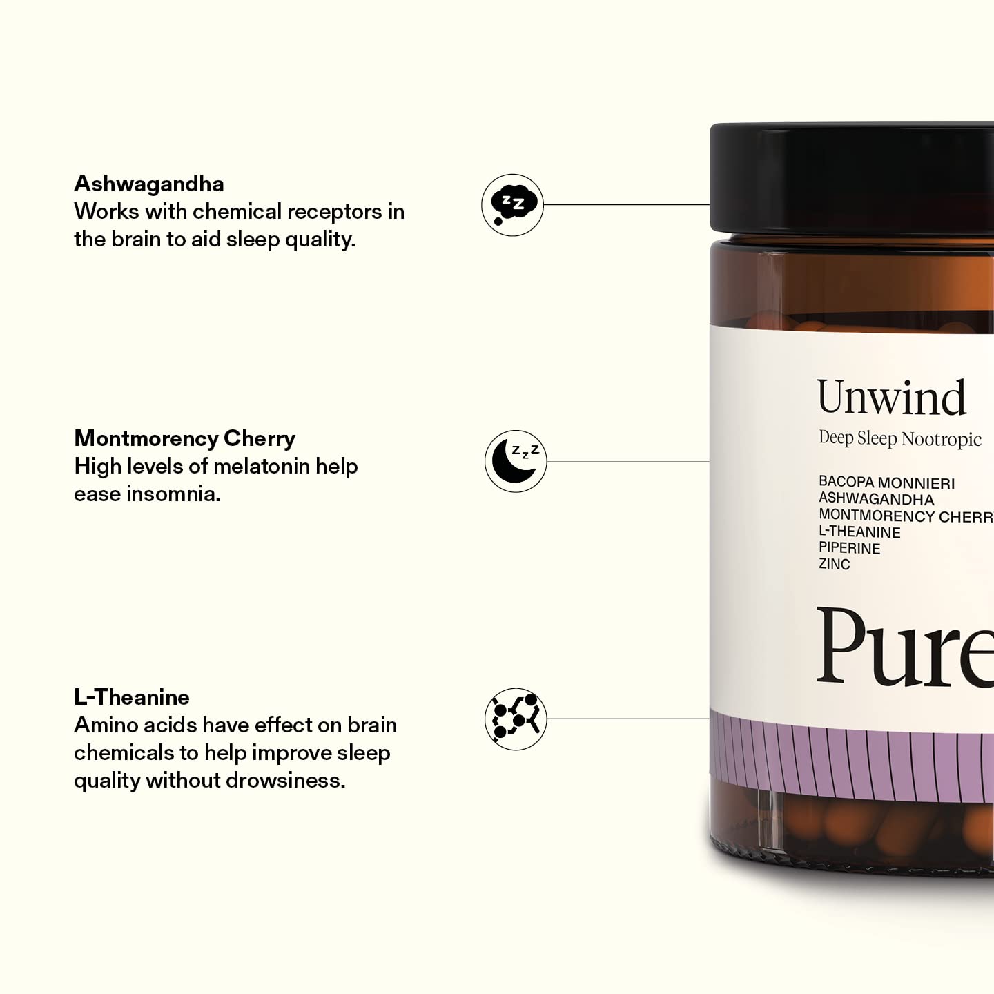 Puresport Unwind Deep Sleep Nootropic Sleep Supplement | 60 Capsules | Ashwagandha, Montmorency Cherry & L-Theanine | Relax & Unwind