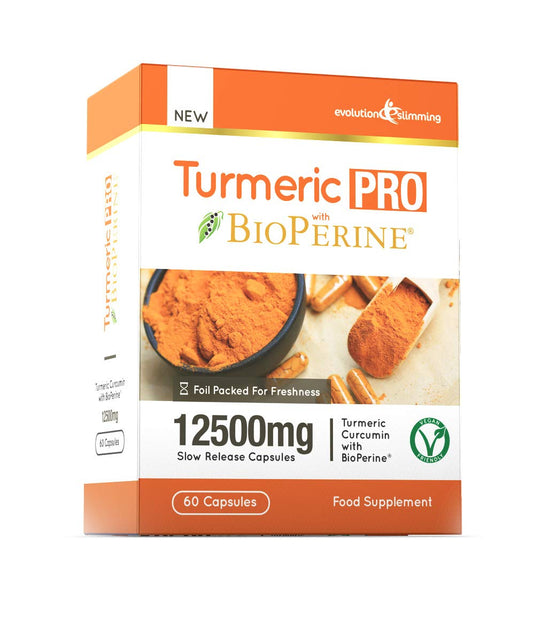 Evolution Slimming Turmeric Pro with BioPerine® 12,500mg 95% Curcuminoids, Suitable for Vegetarians, 60 Capsules - Advanced Tumeric Capsules