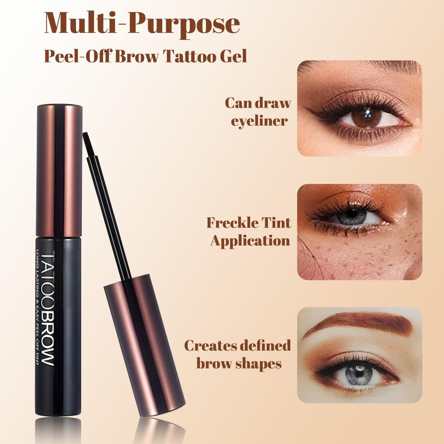 Generic Semi-Permanent Tattoo Brow Gel – Waterproof Peel-Off Eyebrow Tint for Defined, Natural-Looking Brows, Lasts Up to 3 Days(Gray Brown)