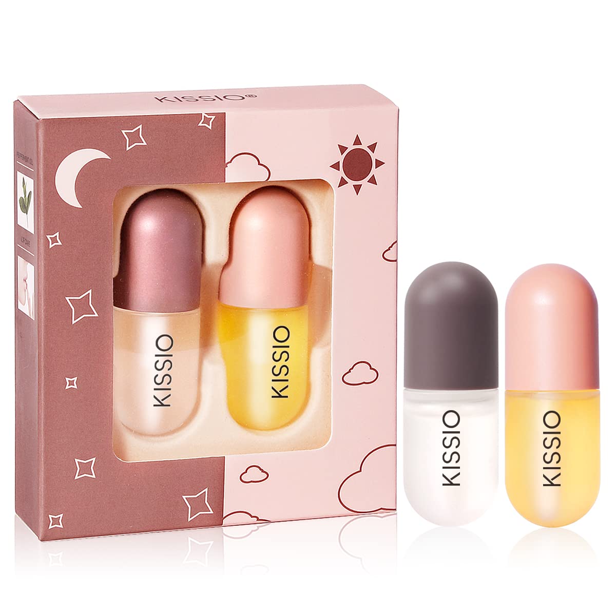 KISSIO Lip Plumper Set,Natural Lip Plumper,Lip Care, Lip Plumper Gloss,Lip Moisturizing Beautiful,Day Ues And Night Use Set,Clear, 2pcs