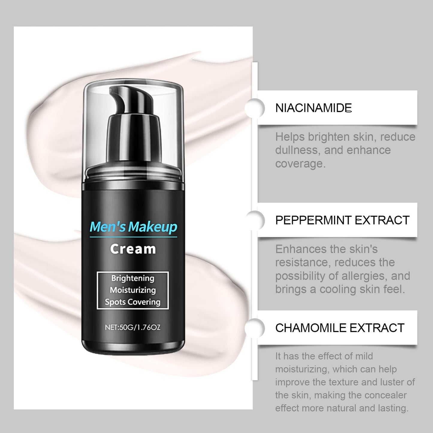 Men's Makeup Face Cream, Brightening Moisturiser for Men, Dark Spot Cream, Skin Lightening Cream, Hydrating Face Cream, Face Care for Even Skin Tone, Moisturizing, Spots Covering, Firming