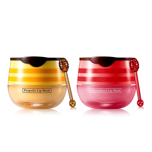 Leogony 3PCS Honey Pot Lip Balm Set, Moisturizing Strawberry Honeybalm Lip Balm, Repair Honey Bee Lips Balm Uk