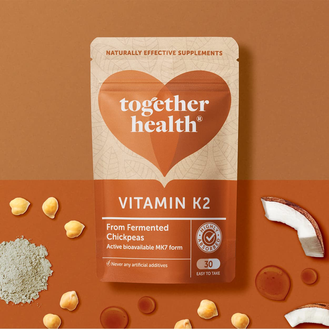 Vitamin K2 – Together Health – Vitamin K2 from Fermented Chickpeas – Highly Biologically Active MK7 Form – Vegan Friendly – Made in The UK – 90 Vegecaps